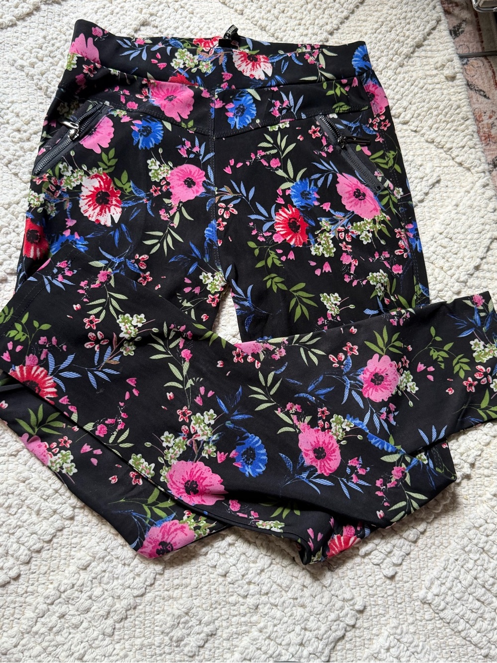Coco + Carmen Black Floral Leggings with Pink & Blue Blooms